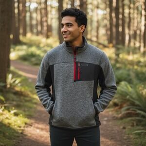 Avalanche Men's Gray Heather Fleece 1/4 Zip Pullover Sweater Jacket Size L